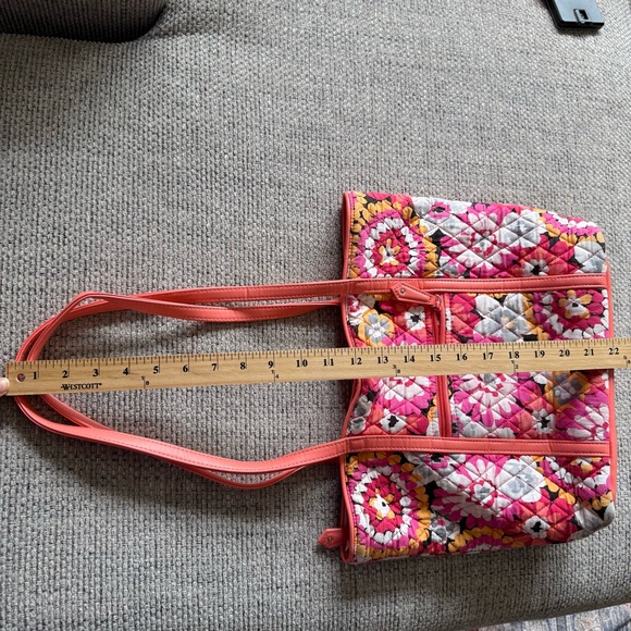 Vera Bradley Pink Floral Coral Quilted Tote Bag Purse Shoulder Bag - Picture 7 of 9